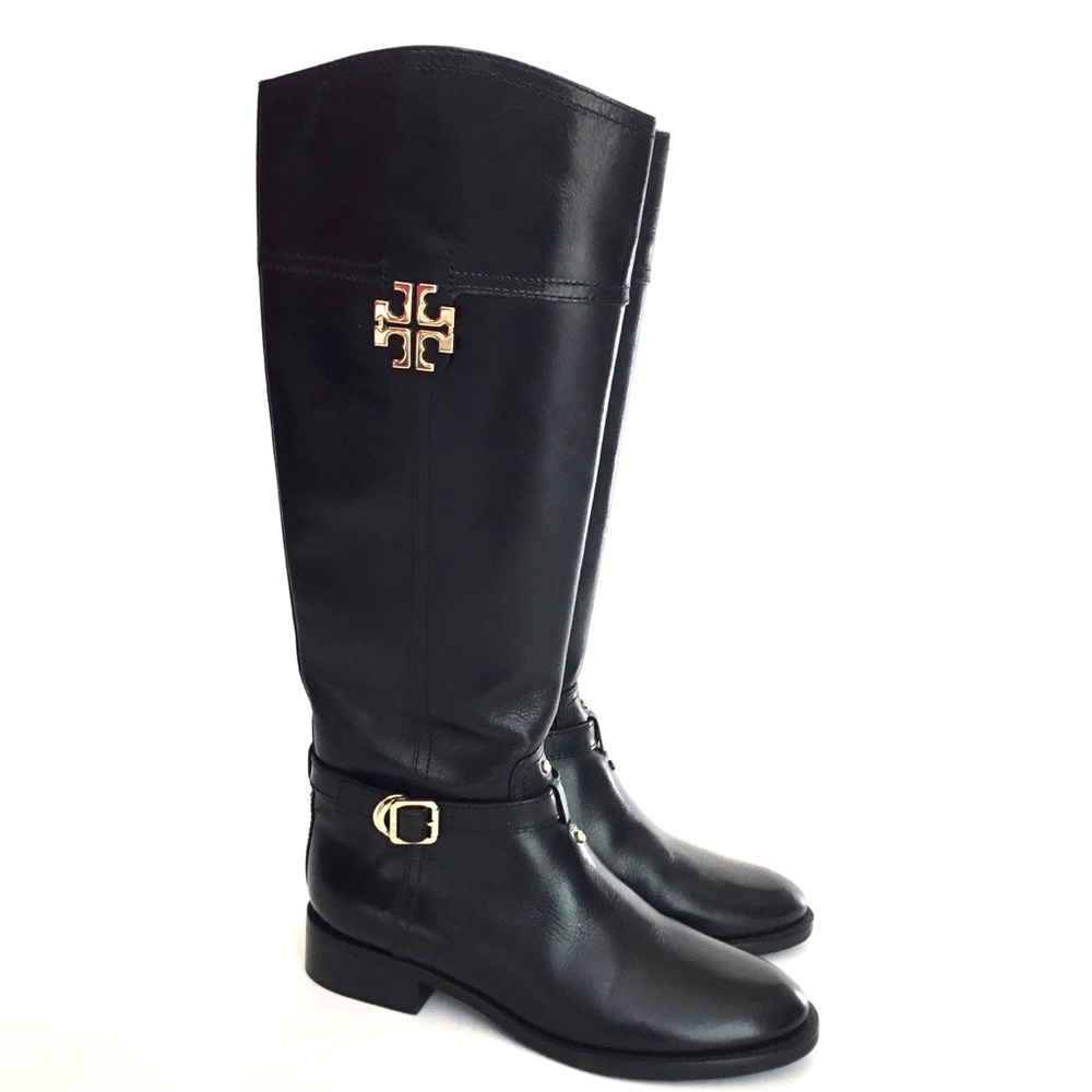 Tory Burch Eloise Riding Boots gold emblem size 7M - Picture 1 of 8